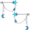 Gaby 14 Gauge 5/8 Blue Gem Rocket Star Moon Dangle Barbell Nipple Ring Set