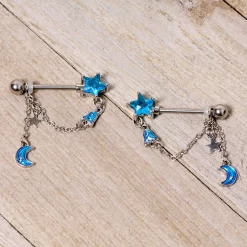 Gaby 14 Gauge 5/8 Blue Gem Rocket Star Moon Dangle Barbell Nipple Ring Set -Body Jewelry Store 67571.otherimage2 6e737809 4677 4cc1 a24a 664a519e05ce
