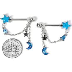 Gaby 14 Gauge 5/8 Blue Gem Rocket Star Moon Dangle Barbell Nipple Ring Set -Body Jewelry Store 67571.otherimage3 dab38664 150b 46fd b2e3 3183defdb9e5