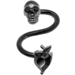 Gaby 14 Gauge 1/2 Black CZ Gem Halloween Skull Spiral Twister Belly Ring