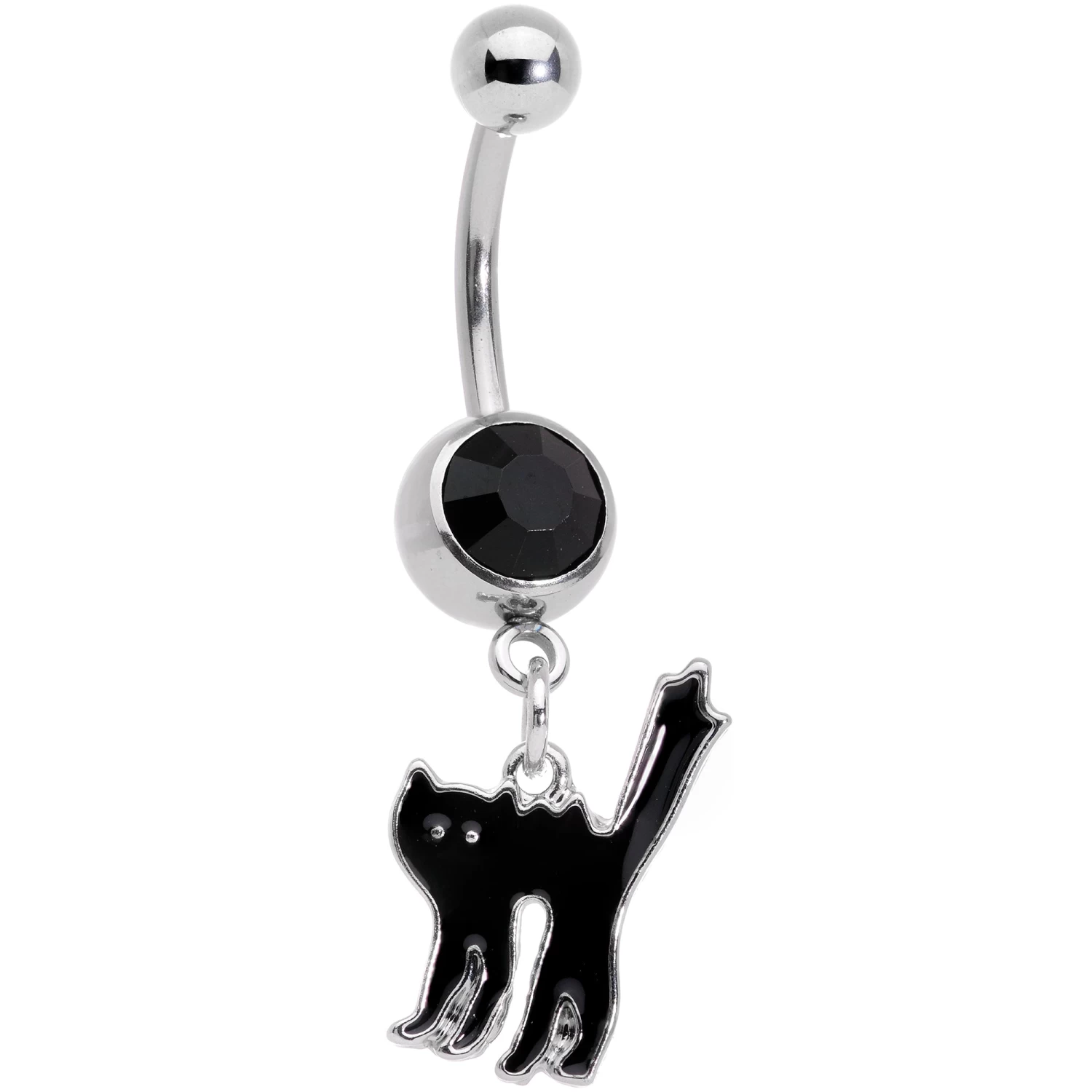 Gaby Black Red Gem Pumpkin Cat Halloween Dangle Belly Ring Set Of 2 3 Gaby Black Red Gem Pumpkin Cat Halloween Dangle Belly Ring Set Of 2 - Image 3