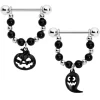 Gaby 14 Gauge 5/8 Black Pumpkin Ghost Halloween Dangle Nipple Ring Set