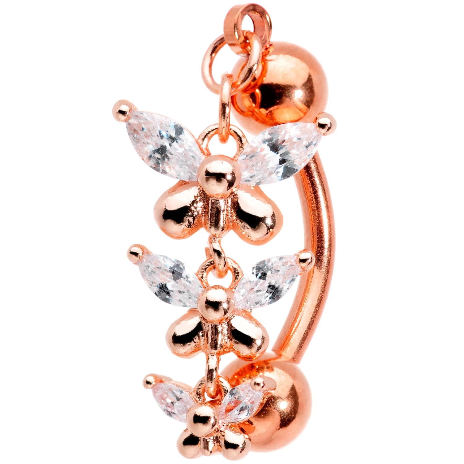 Gaby Clear Gem Rose Gold Tone Butterflies Top Mount Dangle Belly Ring 1 Gaby Clear Gem Rose Gold Tone Butterflies Top Mount Dangle Belly Ring