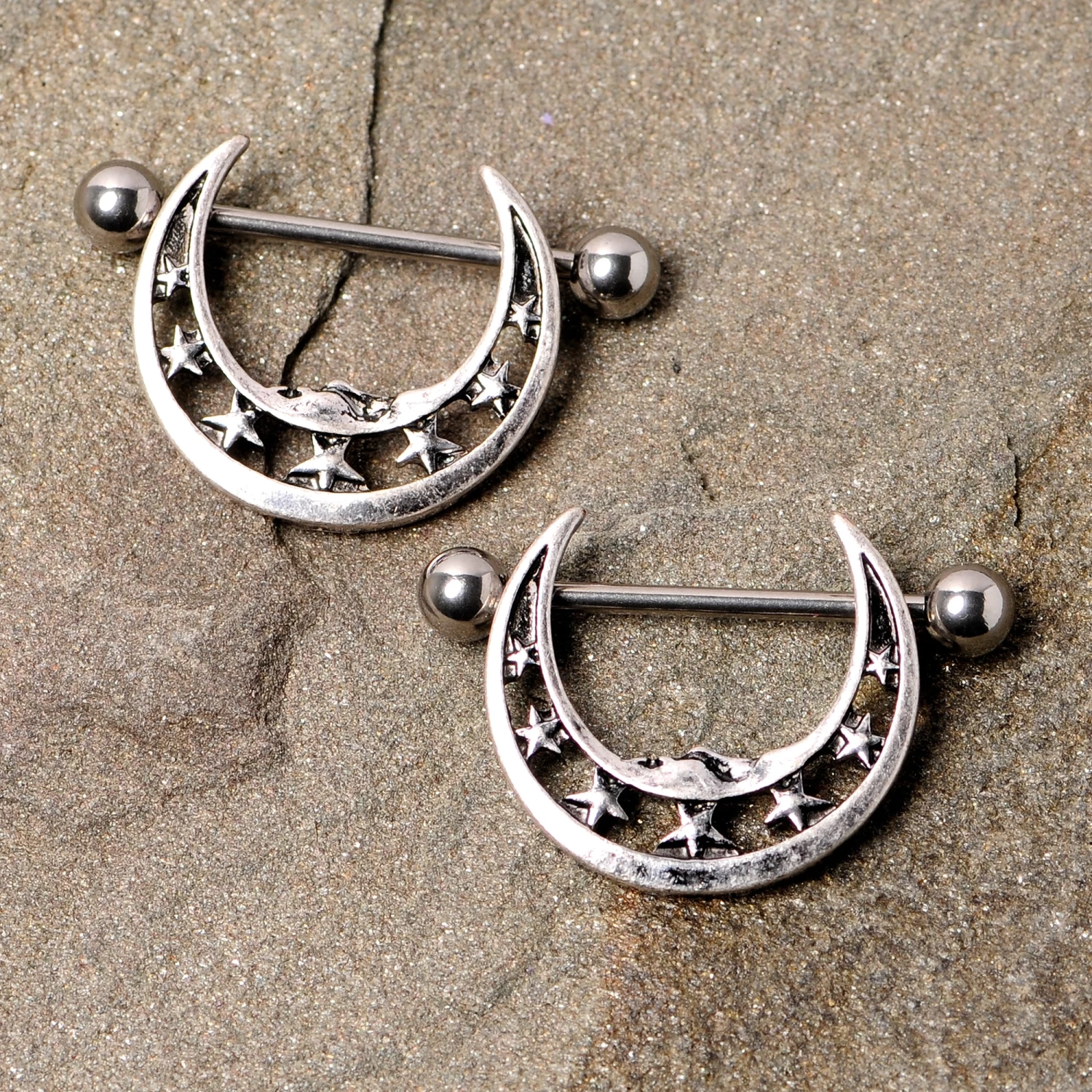 14 Gauge 7/8 Starry Crescent Moon Nipple Shield Set 2 14 Gauge 7/8 Starry Crescent Moon Nipple Shield Set - Image 2