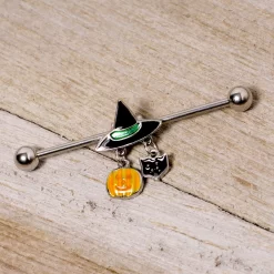 14 Gauge Black Cat Witch Hat Halloween Dangle Industrial Barbell 38mm -Body Jewelry Store 67635.otherimage2 40cba36d 488f 4a3b 8013 93dd536dc4d4