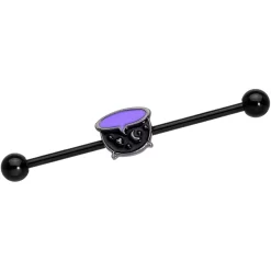 Body Jewelry Store 32 14 Gauge Black Purple Cauldron Halloween Industrial Barbell 38mm