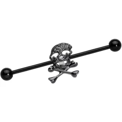 Body Jewelry Store 38 14 Gauge Black Skull And Crossbones Halloween Industrial Barbell 38mm