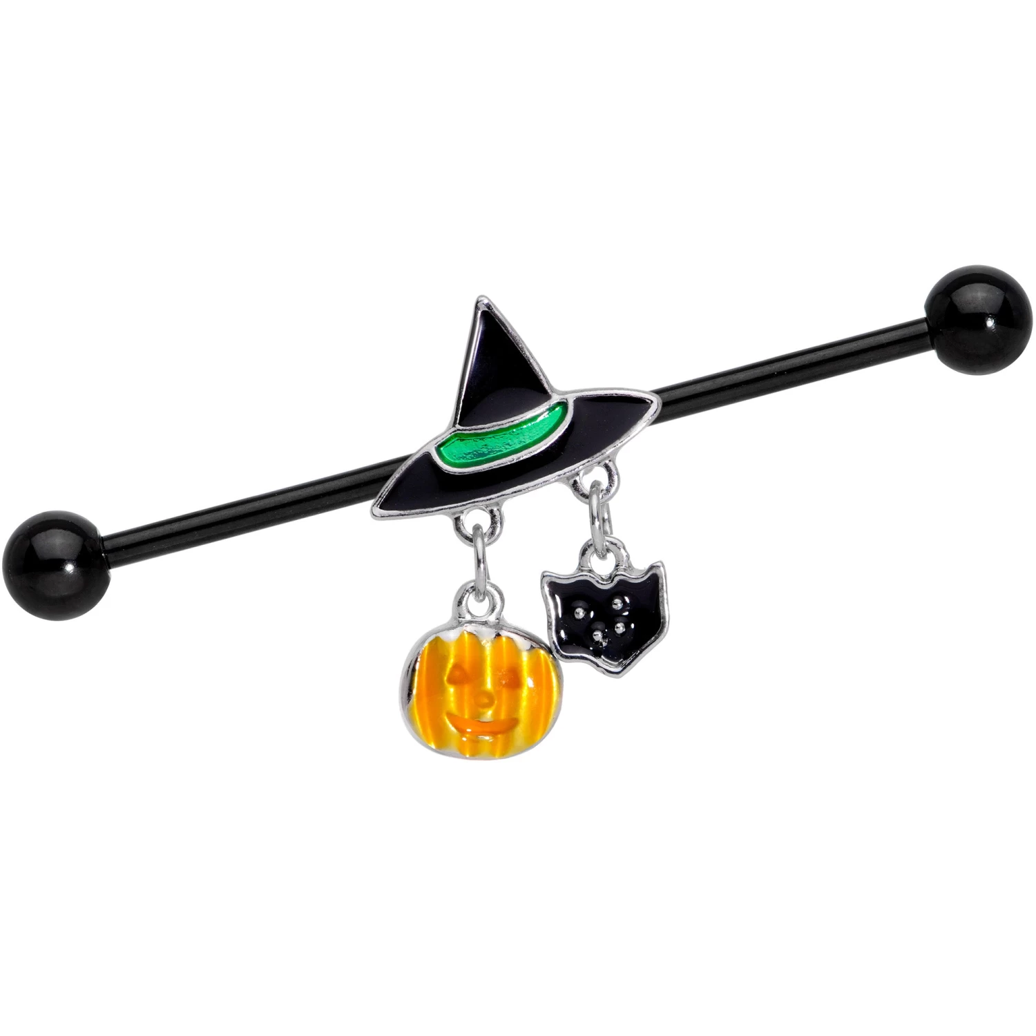 14 Gauge Black Cat Witch Hat Black Halloween Industrial Barbell 38mm 1 14 Gauge Black Cat Witch Hat Black Halloween Industrial Barbell 38mm