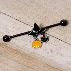 14 Gauge Black Cat Witch Hat Black Halloween Industrial Barbell 38mm 6 14 Gauge Black Cat Witch Hat Black Halloween Industrial Barbell 38mm -Body Jewelry Store 67638.otherimage2 fed9c51e 6667 46bc a8a1 0842d227a531