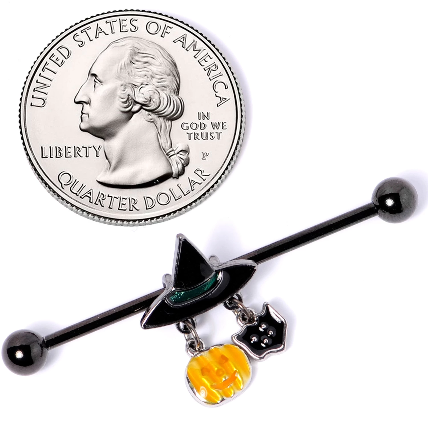 14 Gauge Black Cat Witch Hat Black Halloween Industrial Barbell 38mm 4 14 Gauge Black Cat Witch Hat Black Halloween Industrial Barbell 38mm - Image 4