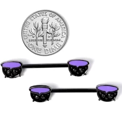 14 Gauge 11/16 Black Purple Cauldron Halloween Barbell Nipple Ring Set -Body Jewelry Store 67640.otherimage3