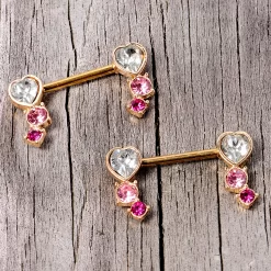 14 Gauge 9/16 Clear Pink Red Gem Heart Barbell Nipple Ring Set -Body Jewelry Store 67666.otherimage3