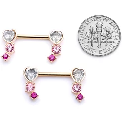 14 Gauge 9/16 Clear Pink Red Gem Heart Barbell Nipple Ring Set -Body Jewelry Store 67666.otherimage4