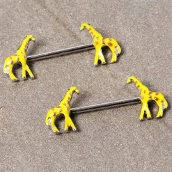 14 Gauge 9/16 Brown Yellow Giraffe Barbell Nipple Ring Set -Body Jewelry Store 67670.otherimage2