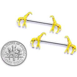 14 Gauge 9/16 Brown Yellow Giraffe Barbell Nipple Ring Set -Body Jewelry Store 67670.otherimage4