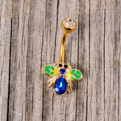 Blue Clear Gem Gold Tone Colorful Bee Belly Ring -Body Jewelry Store 67697.otherimage2