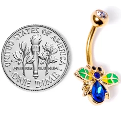 Blue Clear Gem Gold Tone Colorful Bee Belly Ring -Body Jewelry Store 67697.otherimage3