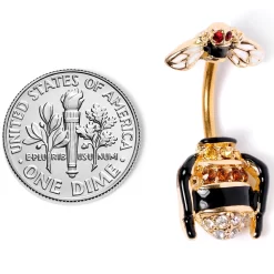 Clear Black Yellow Gem Gold Tone Bee Double Mount Belly Ring -Body Jewelry Store 67698.otherimage4