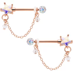 Gaby 14 Gauge 5/8 Aurora Gem Rose Gold Tone Star Dangle Nipple Ring Set
