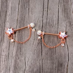Gaby 14 Gauge 5/8 Aurora Gem Rose Gold Tone Star Dangle Nipple Ring Set -Body Jewelry Store 67708.otherimage2