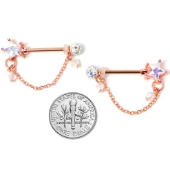 Gaby 14 Gauge 5/8 Aurora Gem Rose Gold Tone Star Dangle Nipple Ring Set -Body Jewelry Store 67708.otherimage3