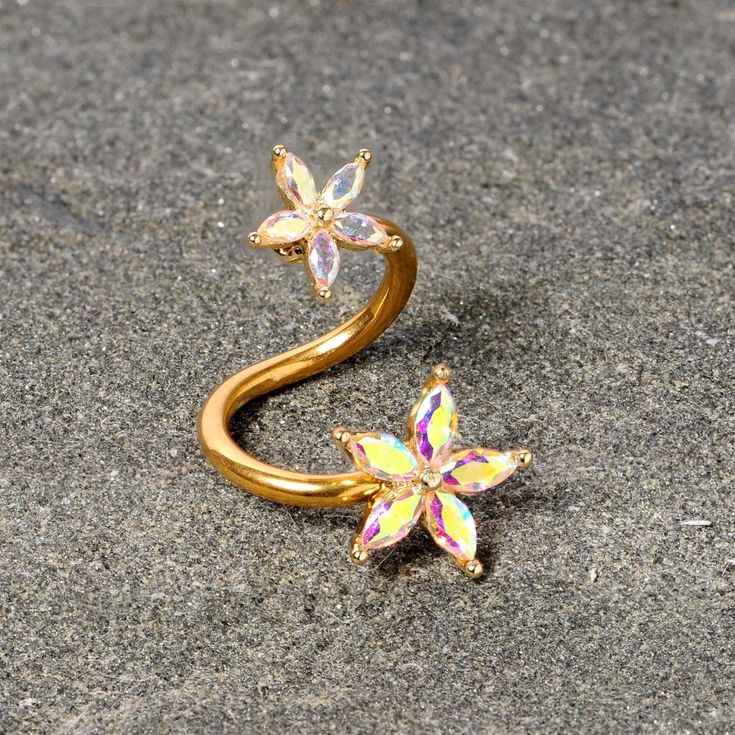Gaby 14 Gauge Aurora Gem Gold Tone Star Flower Spiral Twister Belly Ring 3 Gaby 14 Gauge Aurora Gem Gold Tone Star Flower Spiral Twister Belly Ring - Image 3