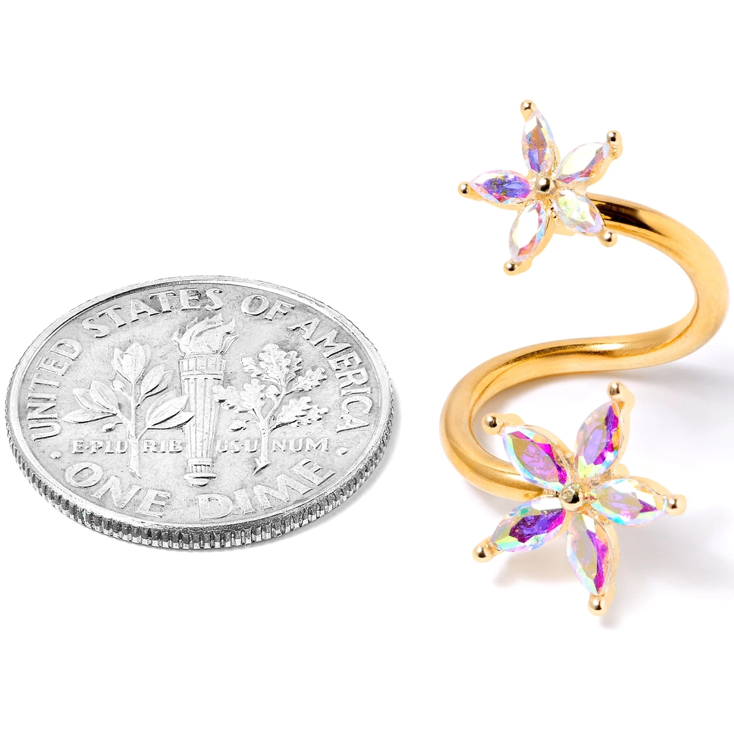 Gaby 14 Gauge Aurora Gem Gold Tone Star Flower Spiral Twister Belly Ring 5 Gaby 14 Gauge Aurora Gem Gold Tone Star Flower Spiral Twister Belly Ring - Image 5