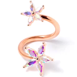 Gaby 14 Gauge Aurora Gem Rose Gold Tone Star Flower Spiral Twister Ring