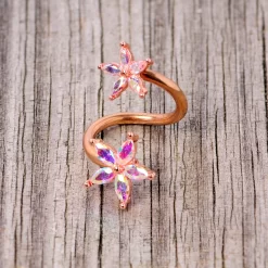 Gaby 14 Gauge Aurora Gem Rose Gold Tone Star Flower Spiral Twister Ring -Body Jewelry Store 67719.otherimage3