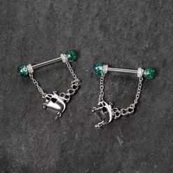 Gaby 14 Gauge 5/8 UV Ball Boo Ghost Halloween Chain Dangle Nipple Ring Set 7 Gaby 14 Gauge 5/8 UV Ball Boo Ghost Halloween Chain Dangle Nipple Ring Set -Body Jewelry Store 67721.otherimage1