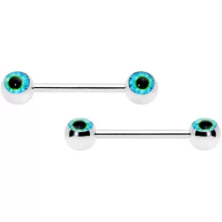 14 Gauge 5/8 Haunting Human Blue Eyeball Halloween Nipple Ring Set