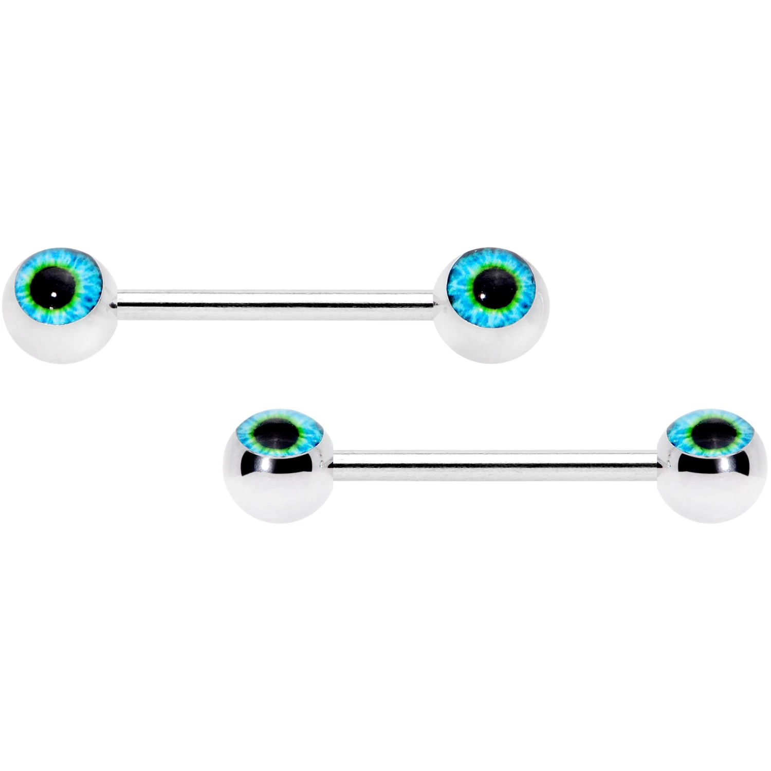 14 Gauge 5/8 Haunting Human Blue Eyeball Halloween Nipple Ring Set 1 14 Gauge 5/8 Haunting Human Blue Eyeball Halloween Nipple Ring Set