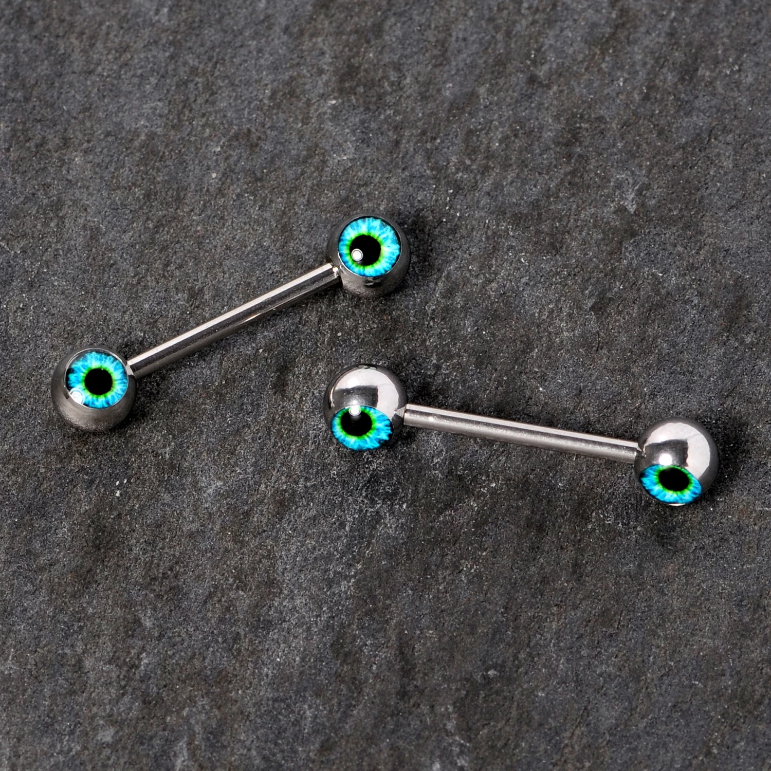 14 Gauge 5/8 Haunting Human Blue Eyeball Halloween Nipple Ring Set 5 14 Gauge 5/8 Haunting Human Blue Eyeball Halloween Nipple Ring Set - Image 5
