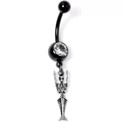 Clear Gem Black PVD Mermaid Skeleton Halloween Dangle Belly Ring -Body Jewelry Store 67759.otherimage2
