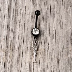Clear Gem Black PVD Mermaid Skeleton Halloween Dangle Belly Ring -Body Jewelry Store 67759.otherimage3