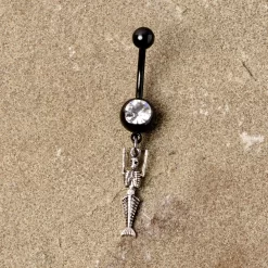 Clear Gem Black PVD Mermaid Skeleton Halloween Dangle Belly Ring -Body Jewelry Store 67759.otherimage4