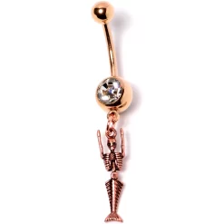 Clear Gem Rose Gold Tone Mermaid Skeleton Halloween Dangle Belly Ring -Body Jewelry Store 67760.otherimage2