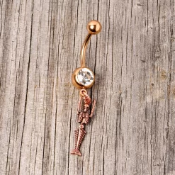 Clear Gem Rose Gold Tone Mermaid Skeleton Halloween Dangle Belly Ring -Body Jewelry Store 67760.otherimage3