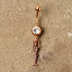 Clear Gem Rose Gold Tone Mermaid Skeleton Halloween Dangle Belly Ring -Body Jewelry Store 67760.otherimage4