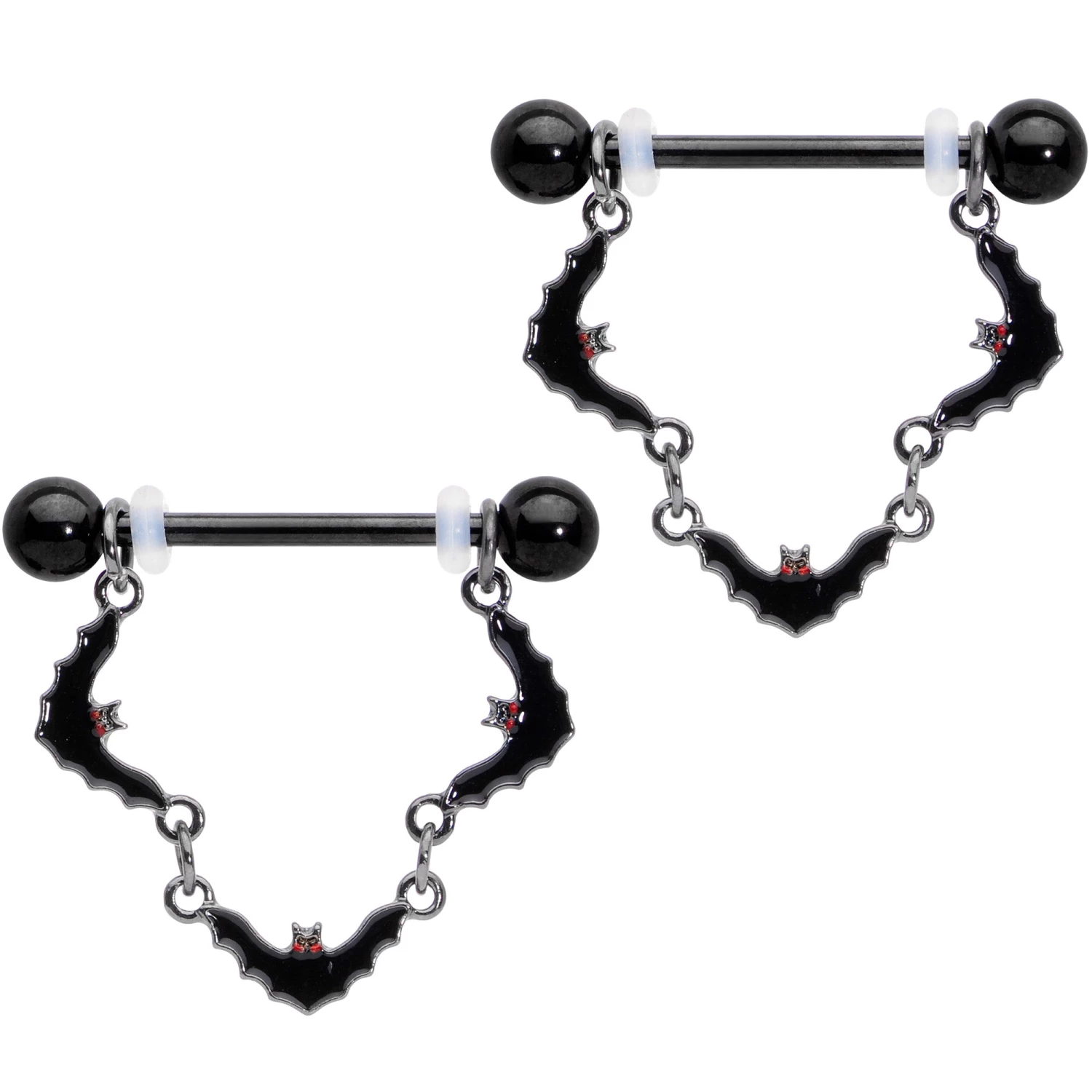 14 Gauge 9/16 Black Vampire Bat Halloween Dangle Nipple Ring Set 1 14 Gauge 9/16 Black Vampire Bat Halloween Dangle Nipple Ring Set