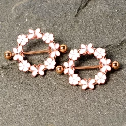 14 Gauge 9/16 Clear Gem Gold Tone Pink Butterfly Nipple Shield Set -Body Jewelry Store 67772.otherimage2