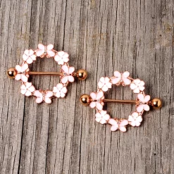 14 Gauge 9/16 Clear Gem Gold Tone Pink Butterfly Nipple Shield Set -Body Jewelry Store 67772.otherimage3