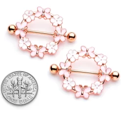 14 Gauge 9/16 Clear Gem Gold Tone Pink Butterfly Nipple Shield Set -Body Jewelry Store 67772.otherimage4