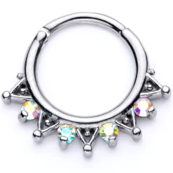 16 Gauge 3/8 Aurora CZ Gem Triangles Septum Clicker
