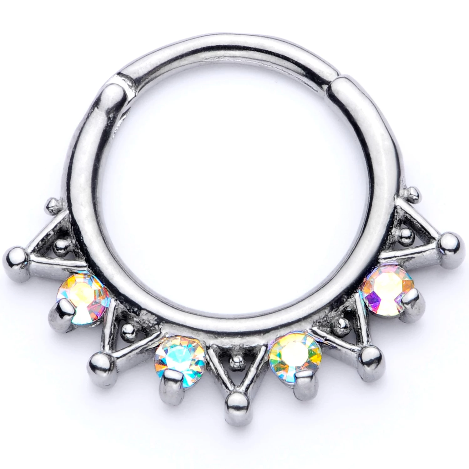 16 Gauge 3/8 Aurora CZ Gem Triangles Septum Clicker 1 16 Gauge 3/8 Aurora CZ Gem Triangles Septum Clicker