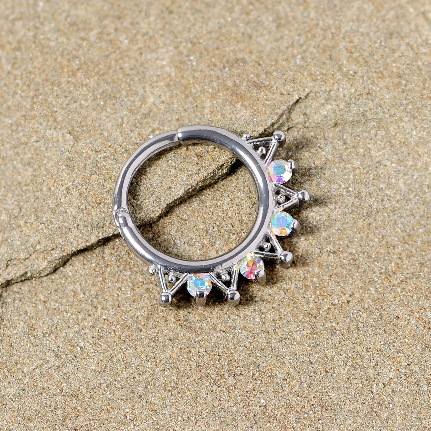 16 Gauge 3/8 Aurora CZ Gem Triangles Septum Clicker 3 16 Gauge 3/8 Aurora CZ Gem Triangles Septum Clicker - Image 3