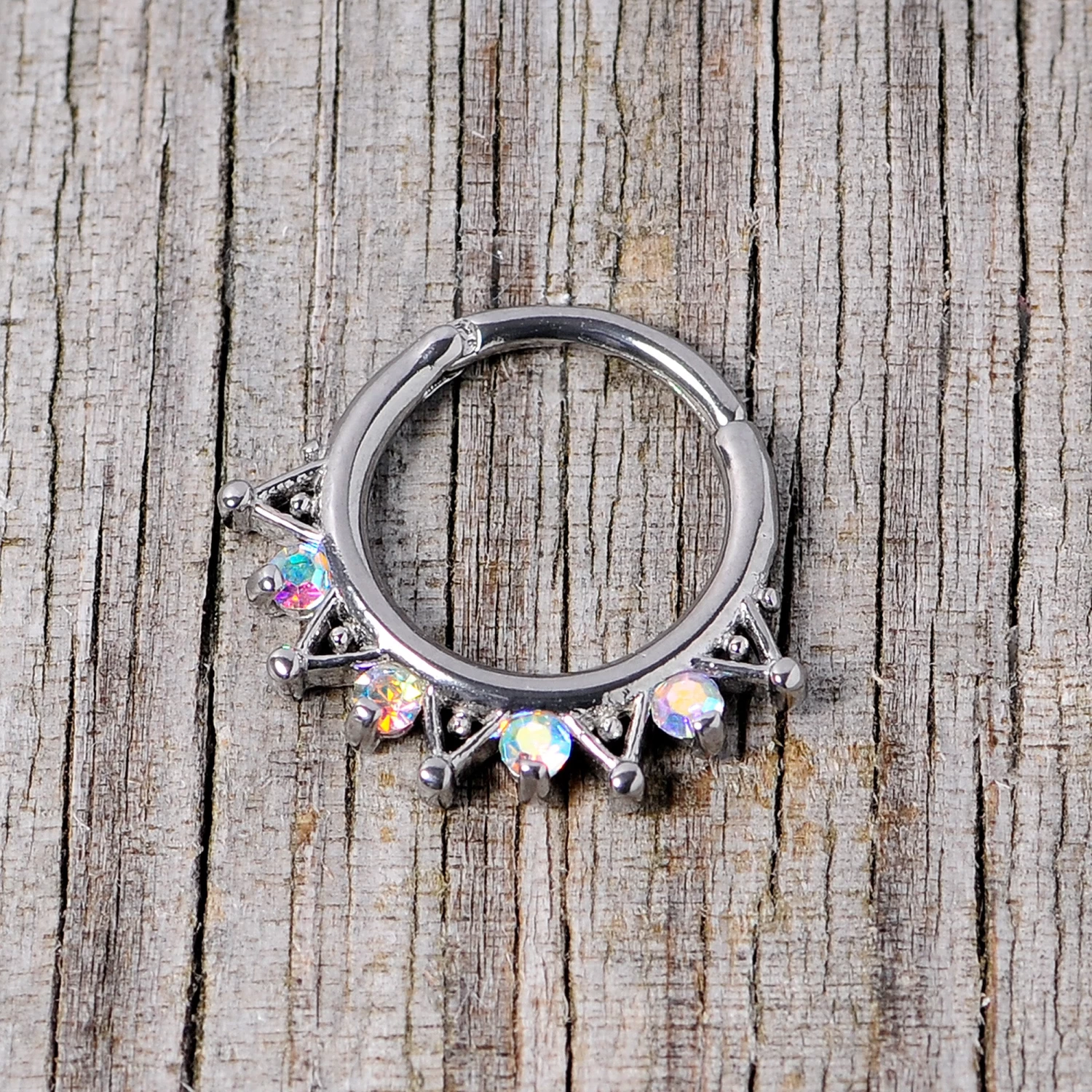 16 Gauge 3/8 Aurora CZ Gem Triangles Septum Clicker 4 16 Gauge 3/8 Aurora CZ Gem Triangles Septum Clicker - Image 4