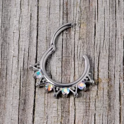 16 Gauge 3/8 Aurora CZ Gem Triangles Septum Clicker 10 16 Gauge 3/8 Aurora CZ Gem Triangles Septum Clicker -Body Jewelry Store 67786.otherimage4