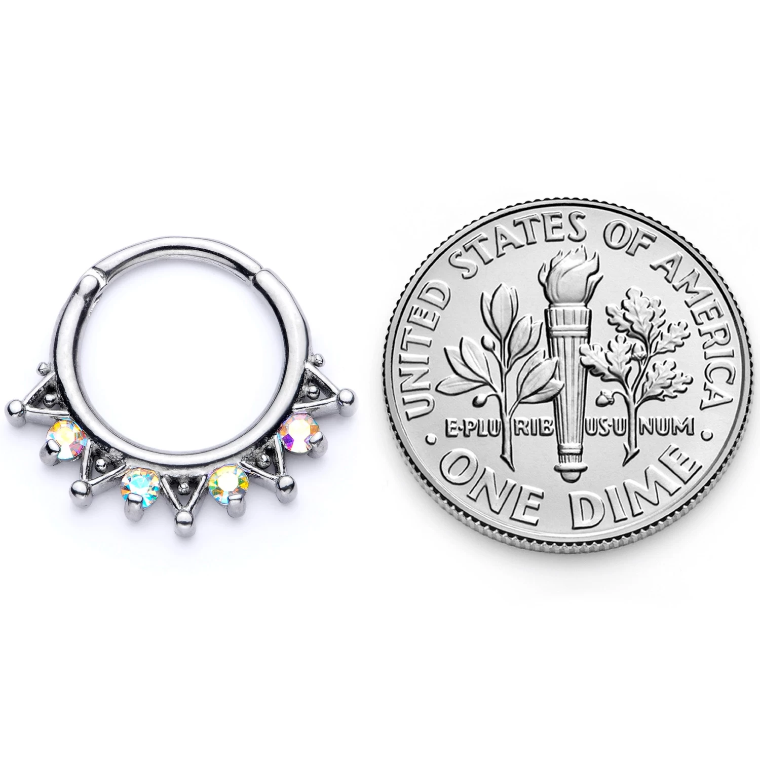 16 Gauge 3/8 Aurora CZ Gem Triangles Septum Clicker 6 16 Gauge 3/8 Aurora CZ Gem Triangles Septum Clicker - Image 6