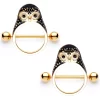 14 Gauge 9/16 Black Gem Gold Tone Barn Owl Nipple Shield Set